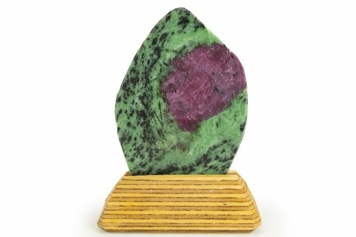Polished Ruby In Zoisite Slice w/ Wood Stand - Tanzania #317137